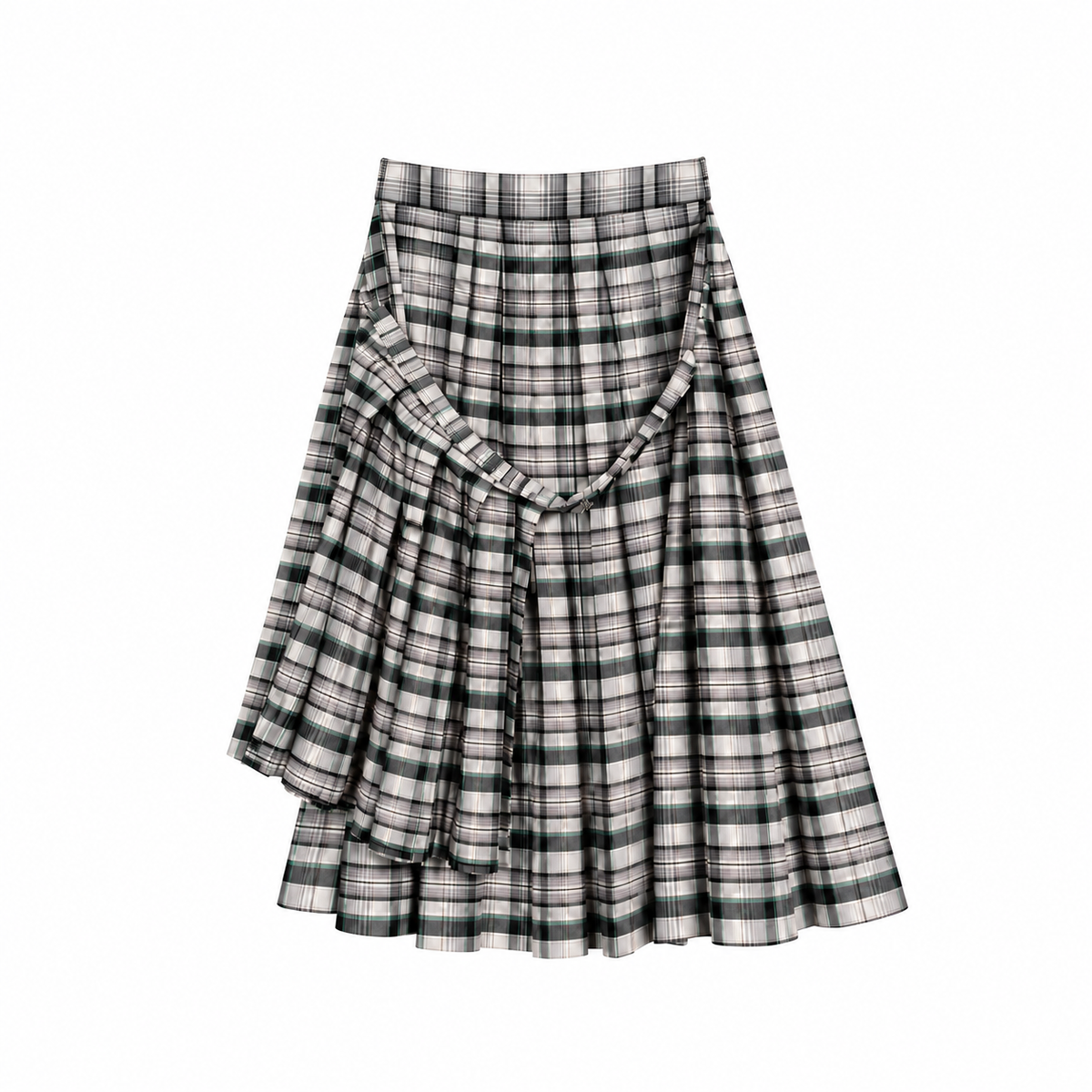 Buckled Pleaded Plaid Skirt