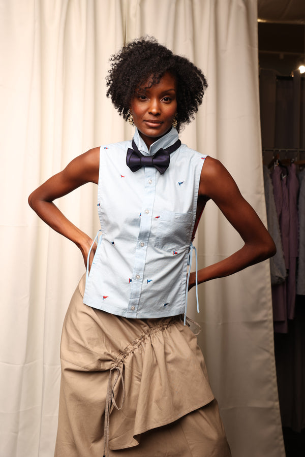 sleeveless button-front blouse